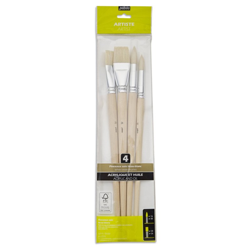 PEBEO-BRUSH WHITE MIX BRISTLE LONG HAND 4PCS-952400