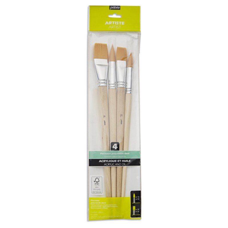 PEBEO-BRUSH GOLDEN MIX BRISTLE LONG HAND 4PCS-952401