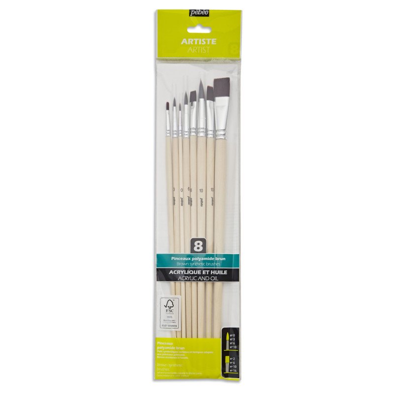 PEBEO-BRUSH BROWN MIX BRISTLE LONG HAND 8PCS-952405