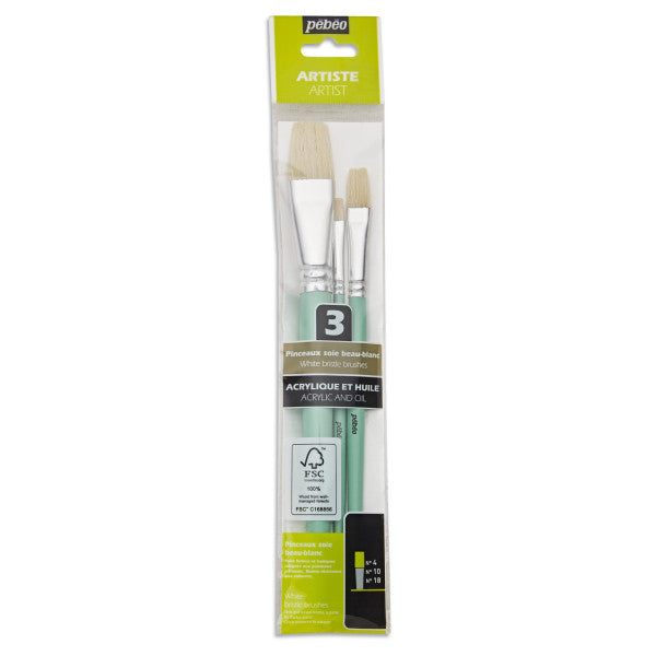 PEBEO-BRUSH WHITE FLAT BRISTLE SHORT HAND 3PCS-952314