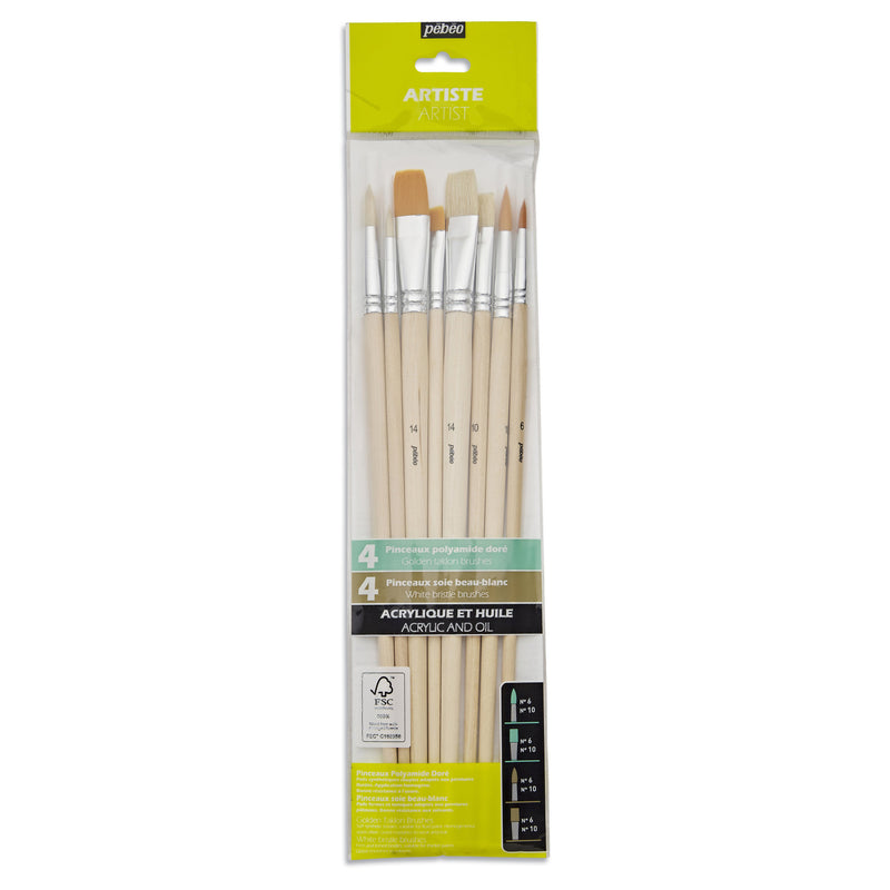 PEBEO-BRUSH GLD/WHT MIX BRISTLE LONG HAND 8PCS-952406