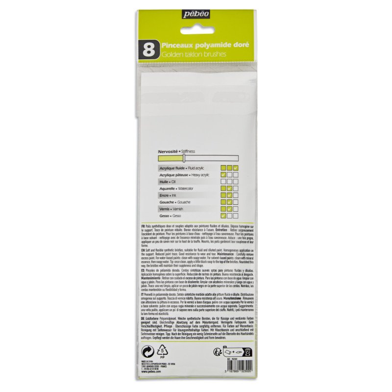 PEBEO-BRUSH GOLDEN MIX BRISTLE SHORT HAND 8PCS-952302