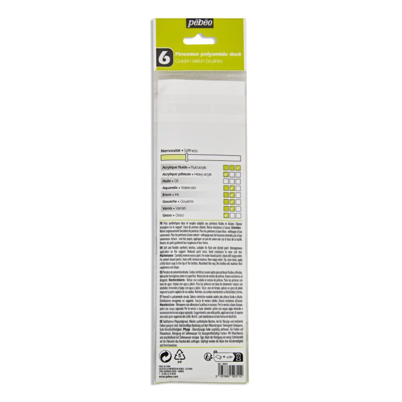 PEBEO-BRUSH GOLDEN ROUND BRISTLE SHORT HAND 6PCS-952311