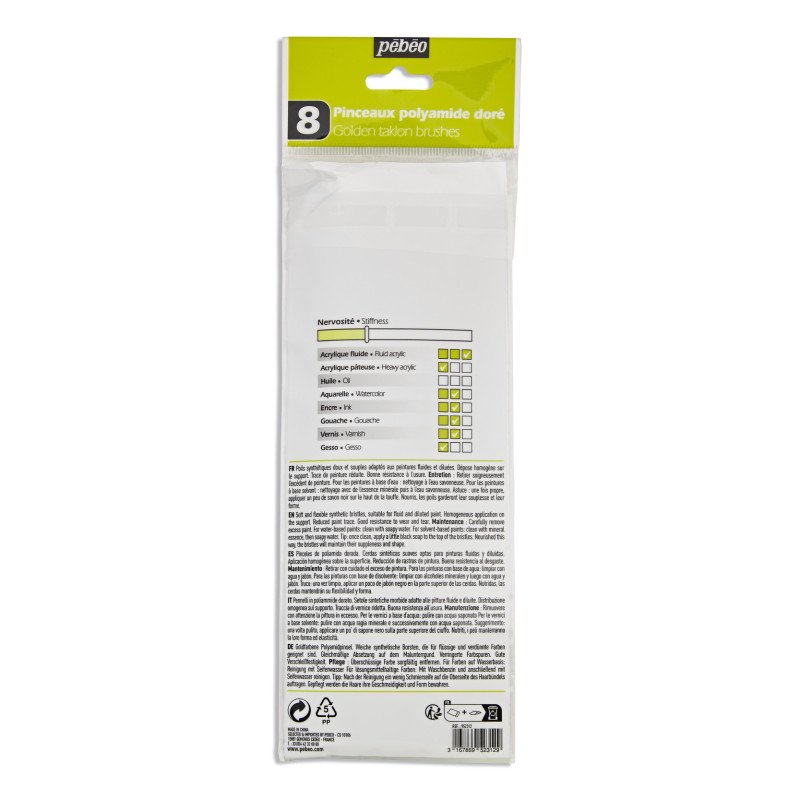 PEBEO-BRUSH GOLDEN MIX BRISTLE SHORT HAND 8PCS-952312