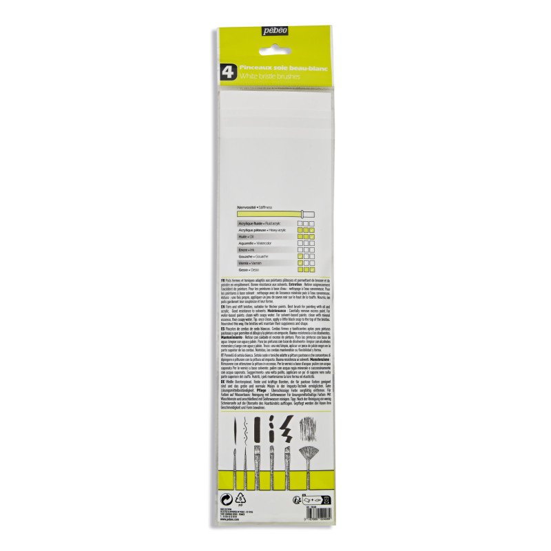PEBEO-BRUSH WHITE MIX BRISTLE LONG HAND 4PCS-952408