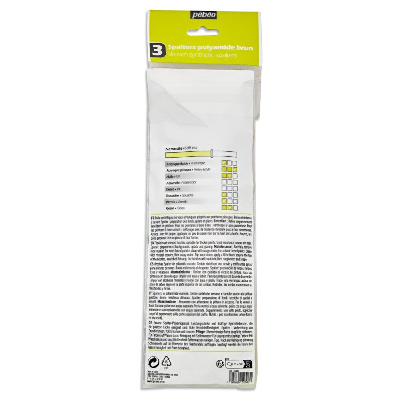 PEBEO-BRUSH BROWN BRISTLE FLAT LARGE (25/40/50) 3PCS-952503