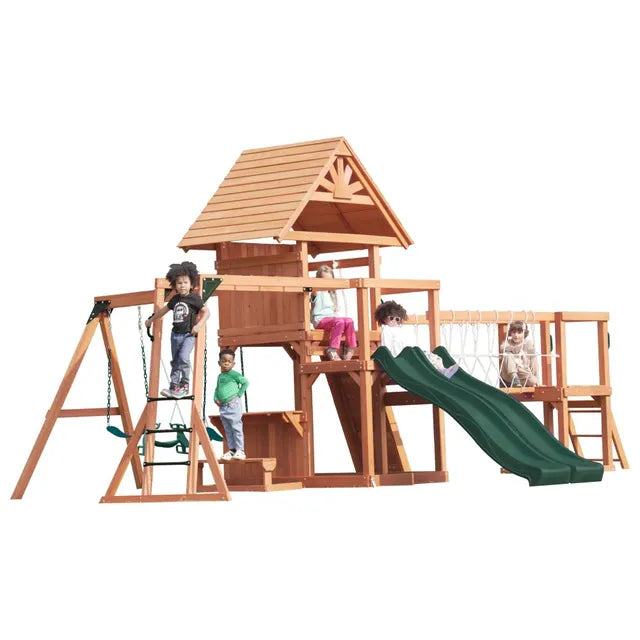 Mount Peak - Double Decker Everest Swing Set  & Playhouse with wooden roof - MP76143