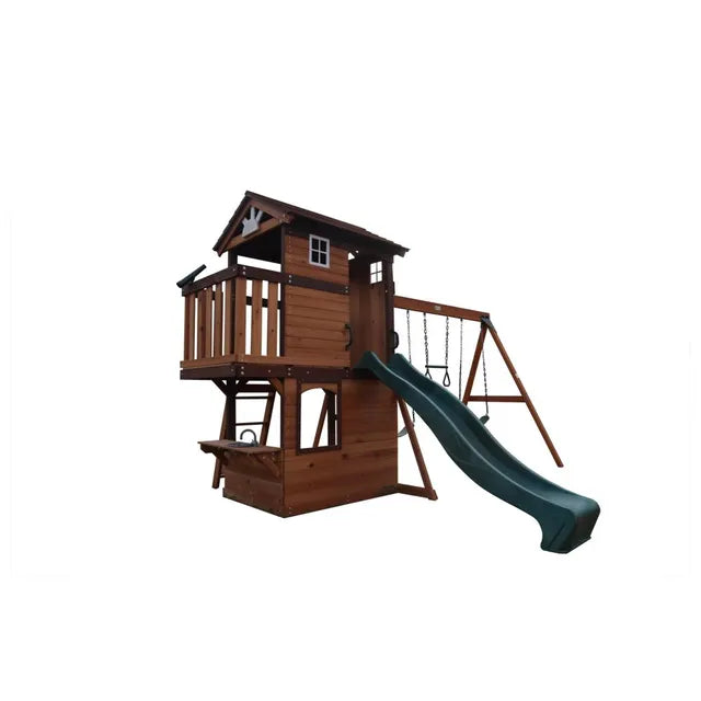 Mount Peak - Elbrus Swing Set & Playhouse with wooden roof - MP76141