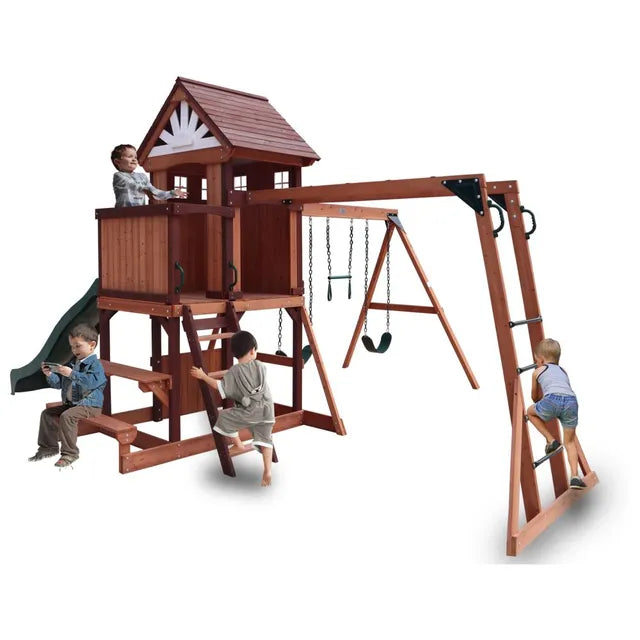 Mount Peak - Vinson Massif Swing Set & Playhouse with wooden roof - MP76140