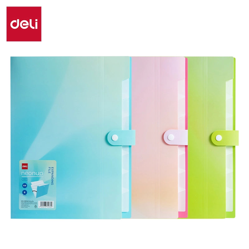 DELI-EXPANDABLE FILE A4 8PART NEONUP-F623-ASSORTED COLOUR