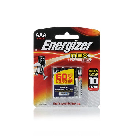 Energizer Max E92-BP4 Alkaline Battery AAA 4 Piece/Pack