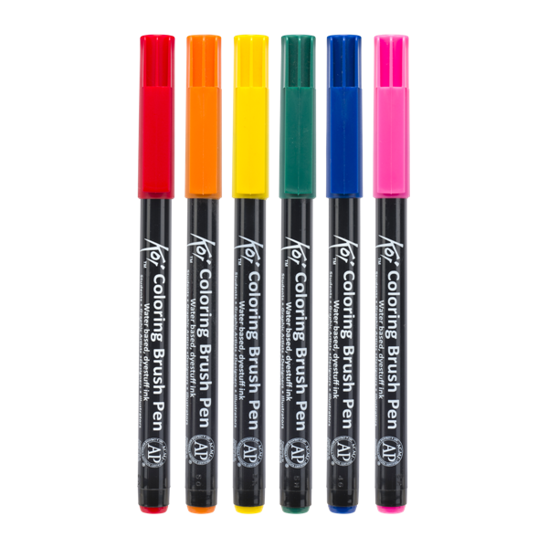 Sakura-Koi Coloring Brush Tip Marker 6 Pieces-XBR-6B1