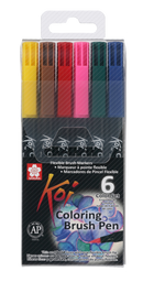 Sakura-Koi Coloring Brush Tip Marker 6 Pieces-XBR-6B1