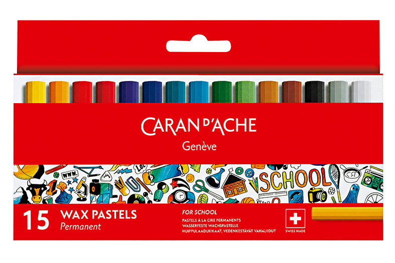 Caran d'Ache-Permanent Wax Pastels 15pcs School-7002.715