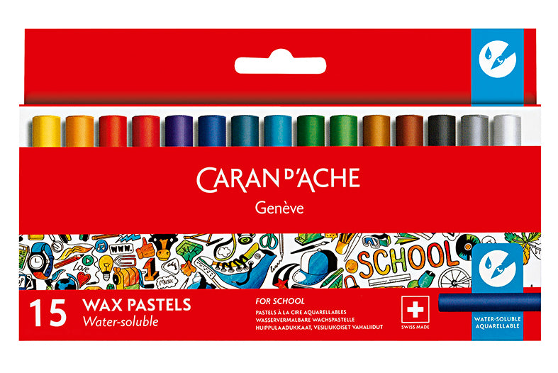 Caran d'Ache-Water Soluble Wax Pastels 15pcs School-7502.715