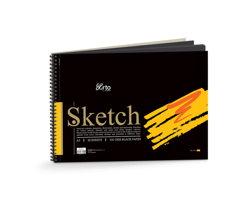 Arto-Spiral Sketch Book A3 Black Paper 140gsm 20 Sheet-36202