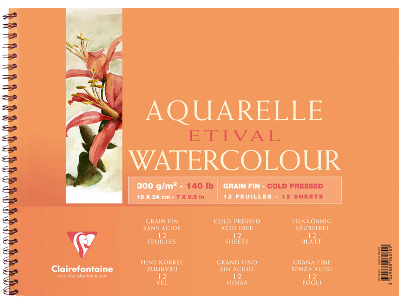 Clairefontaine-Water Color Pad 18x24cm 300gsm 12 Sheet-96070