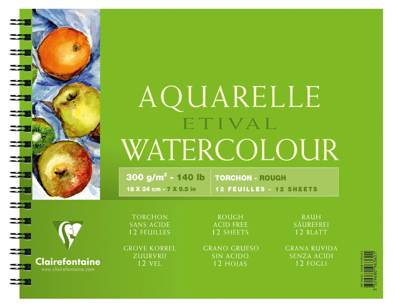 Clairefontaine-Water Color Pad Rough 18x24cm 190gsm 12 Sheet-96360