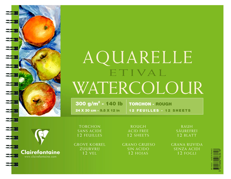 Clairefontaine-Water Color Pad Rough 24x30cm 190gsm 12 Sheet-96361