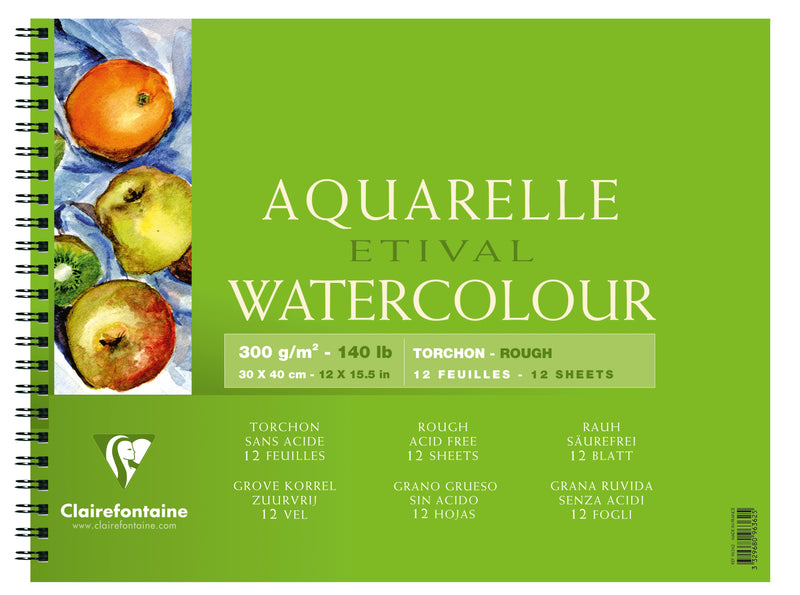 Clairefontaine-Water Color Pad Rough 30x40cm 190gsm 12 Sheet-96362