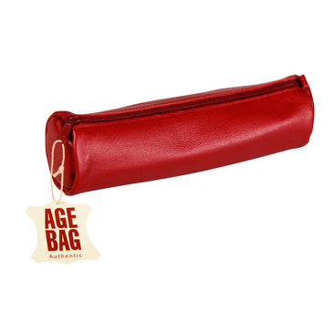 PENCIL CASE ROUND LEATHER AGE BAG RED-77029