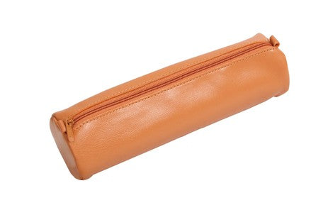 PENCIL CASE ROUND LEATHER AGE BAG BROWN-77017