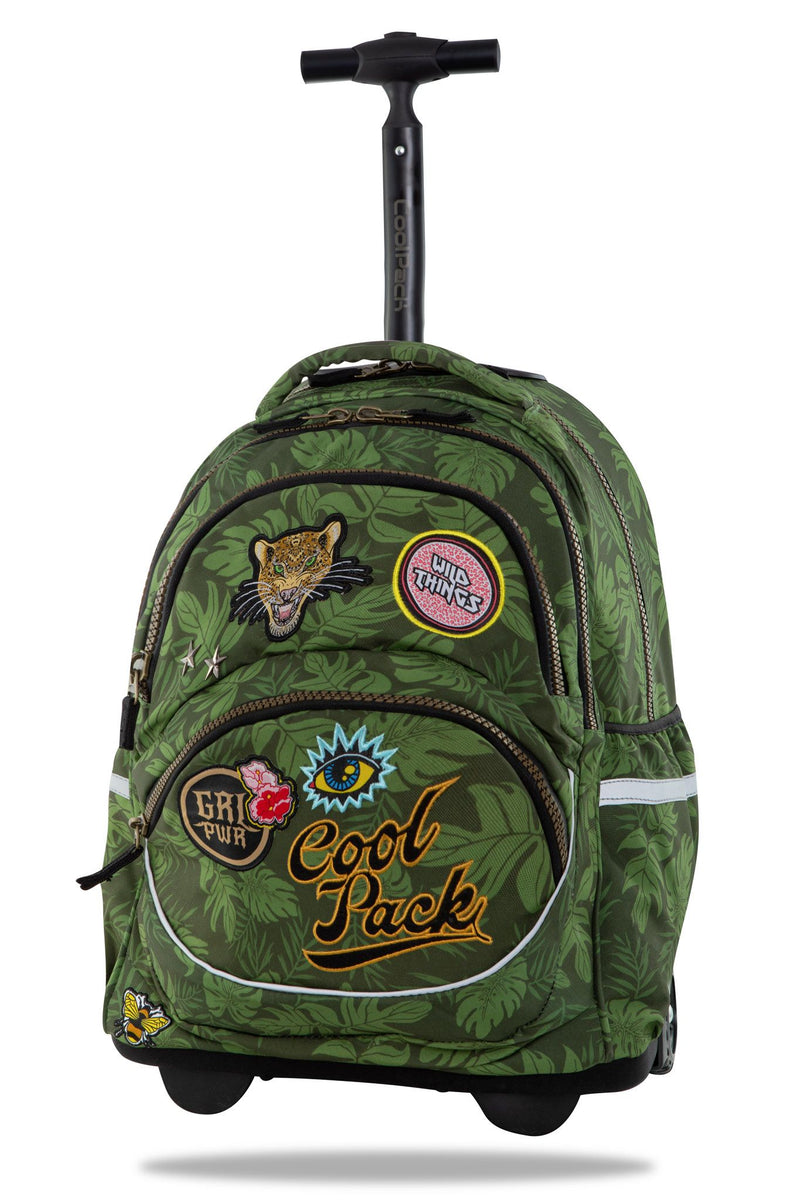 School Trolley Bag Single Bar Badges Girls Green-B35157