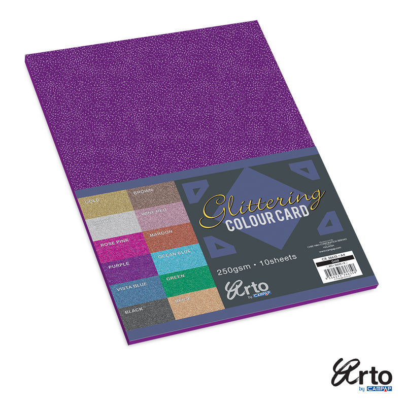 Glittered Paper Card A4 250gsm Purple 10 sheets pack-36638