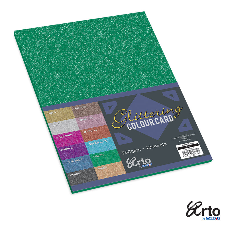 Glittered Paper Card A4 250gsm Green 10 sheets pack-36645