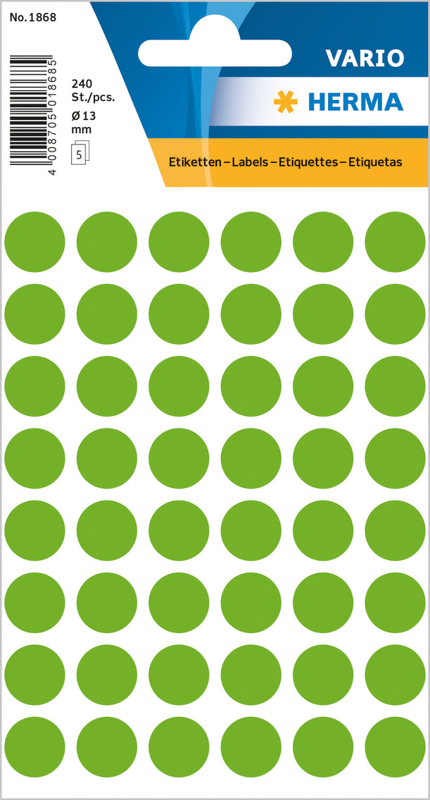 Herma-Vario Sticker Color Dots 13mm Luminous Green-1868