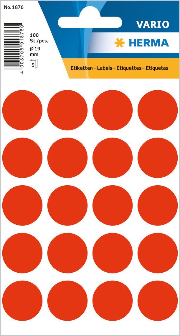 Herma-Vario Sticker Color Dots 19mm Luminous Red-1876