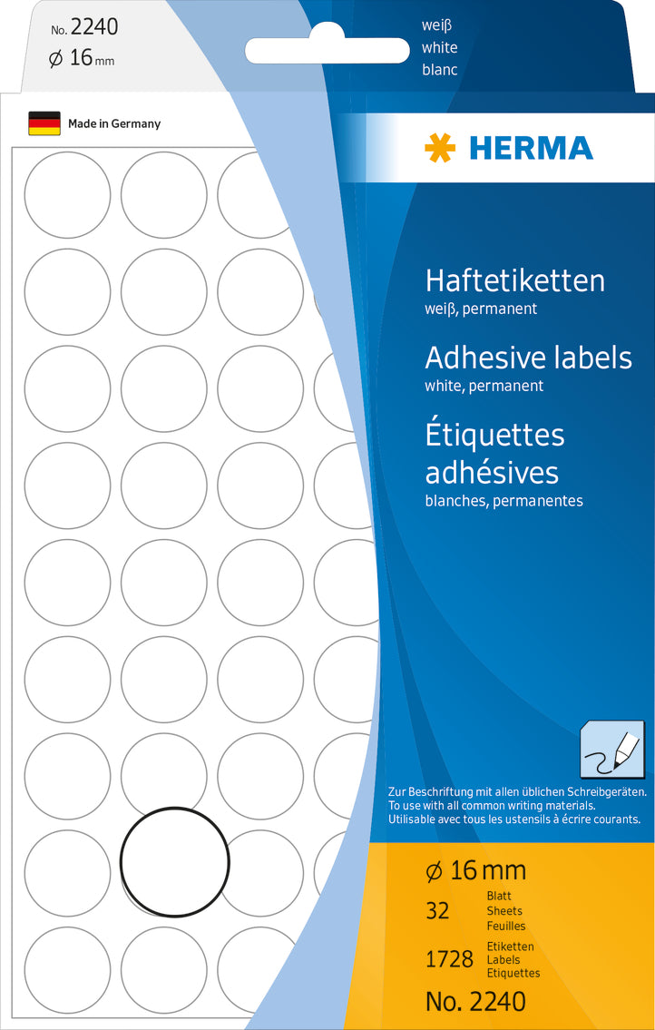 Herma-Multi Purpose Adhesive Labels White 16mm Round-2240
