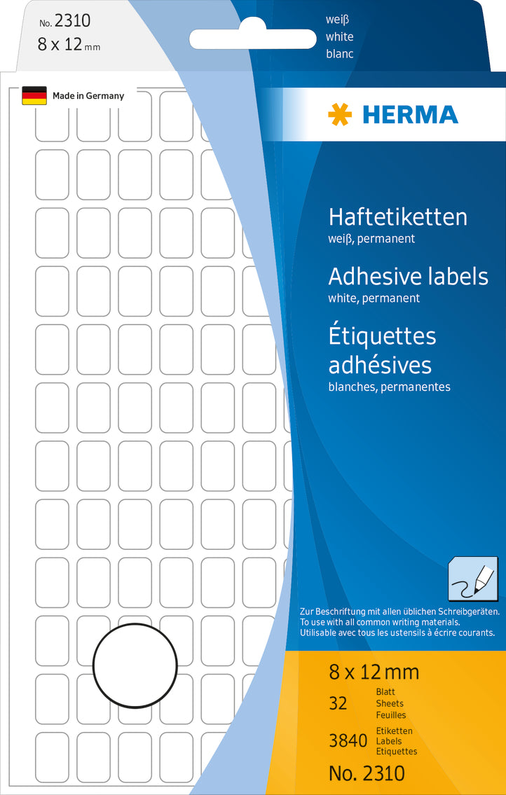 Herma-Multi Purpose Adhesive Labels White 8x12mm-2310