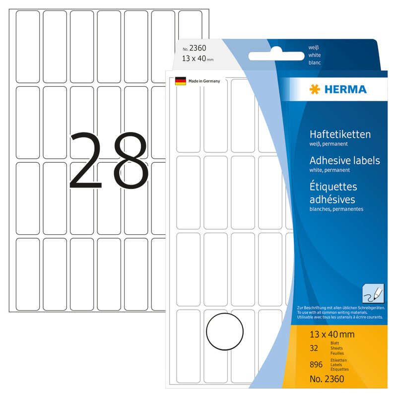 Herma-Multi Purpose Adhesive Labels White 13x40mm-2360