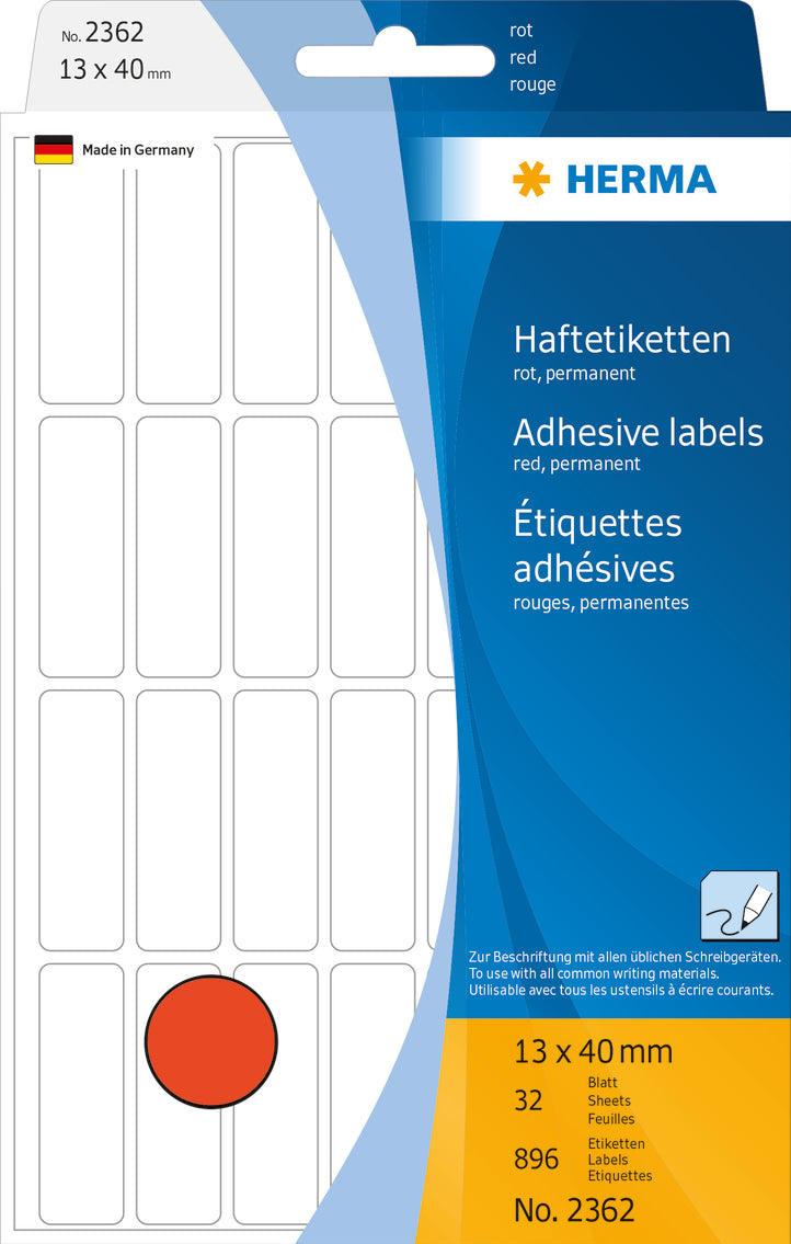 Herma-Multi Purpose Adhesive Labels Red 13x40mm-2362