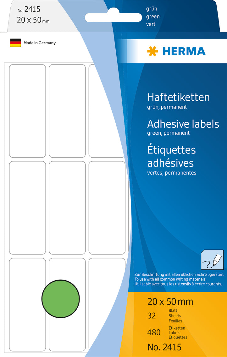 Herma-Multi Purpose Adhesive Labels Green 20x50mm-2415