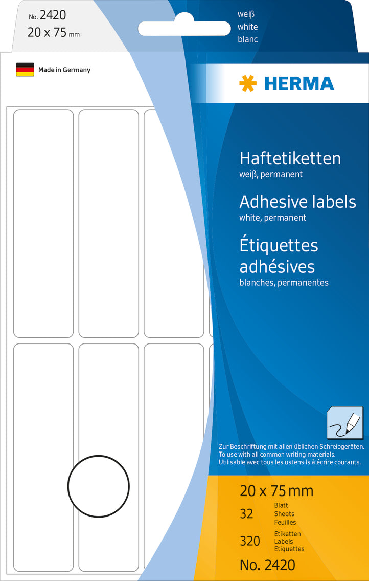 Herma-Multi Purpose Adhesive Labels White 20x75mm-2420