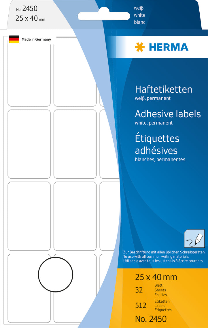Herma-Multi Purpose Adhesive Labels White 25x40mm-2450