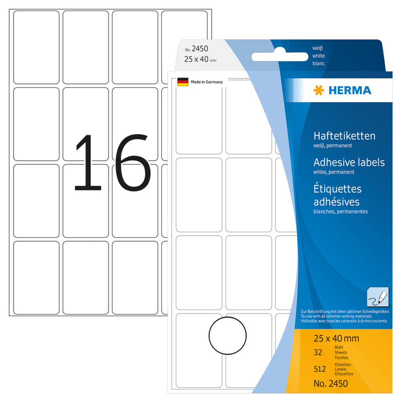 Herma-Multi Purpose Adhesive Labels White 25x40mm-2450
