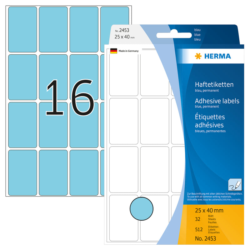 Herma-Multi Purpose Adhesive Labels Blue 25x40mm-2453