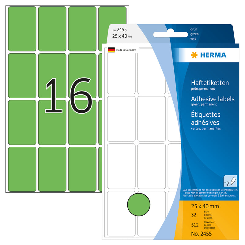 Herma-Multi Purpose Adhesive Labels Green 25x40mm-2455