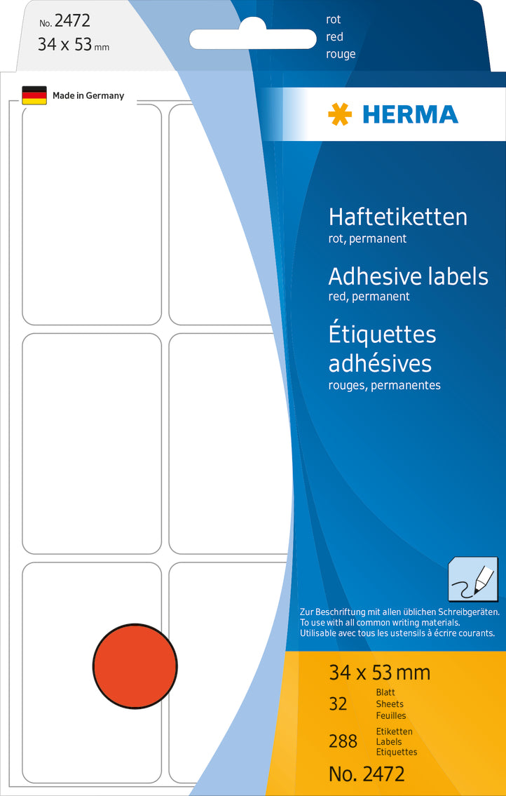 Herma-Multi Purpose Adhesive Labels Red 34x53mm-2472
