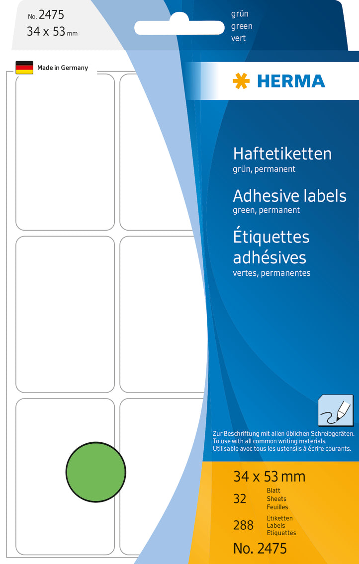 Herma-Multi Purpose Adhesive Labels Green 34x53mm-2475