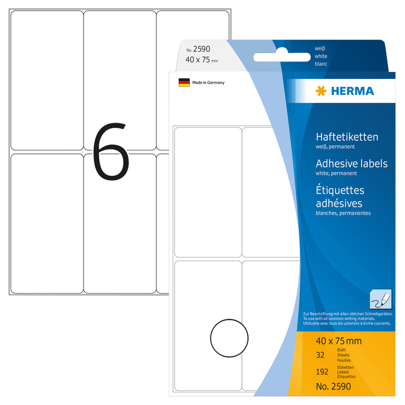 Herma-Multi Purpose Adhesive Labels White 40x75mm-2590