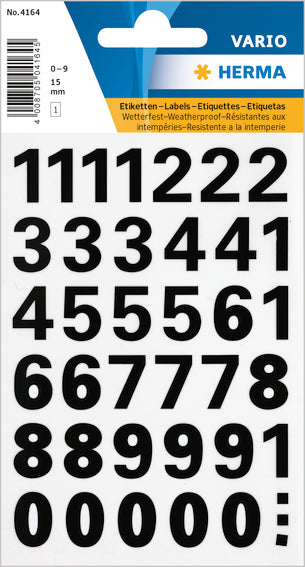 Herma-Vario Sticker Numbers Weather Proof Black 15mm-4164