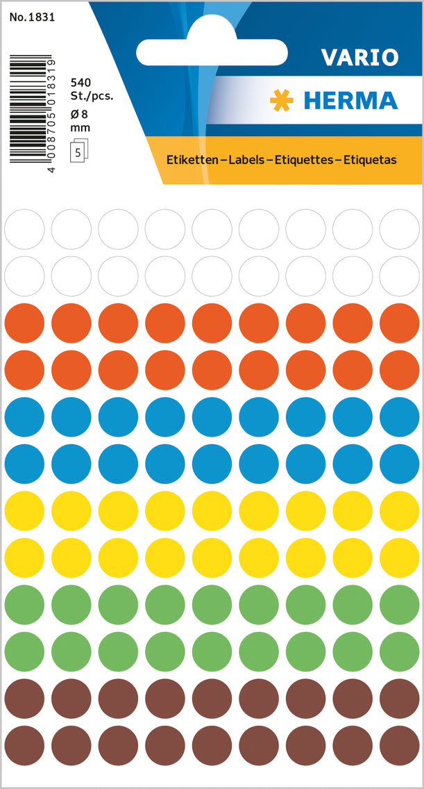 Herma-Vario Sticker Color Dots 8mm Assorted-1831