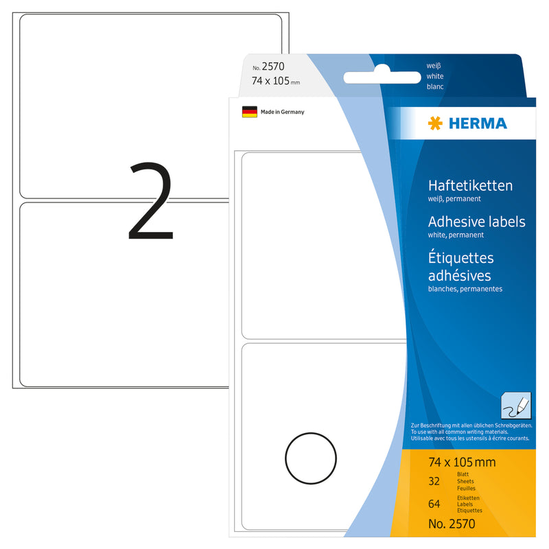 Herma-Multi Purpose Adhesive Labels White 74x105mm-2570