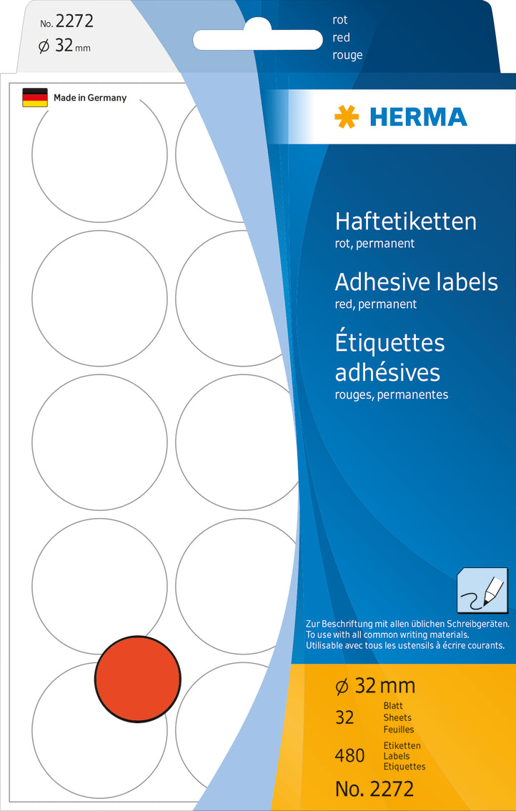 Herma-Multi Purpose Adhesive Labels Round Red 19mm-2272