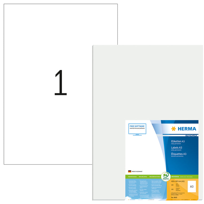 Herma-Super Print Labels A3 (297x420mm) 100 sheets pack-8692