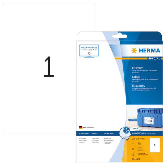 Herma-Inkjet Label A4 210x297mm White 25 Sheets Pack-4824